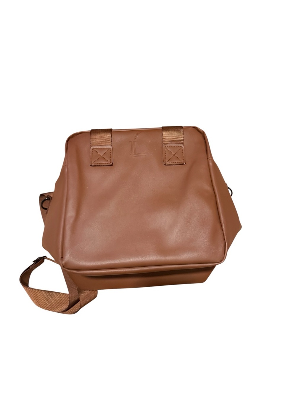 Minimalist Tan Leather Messenger insulated lunchBag with Adjustable Strap